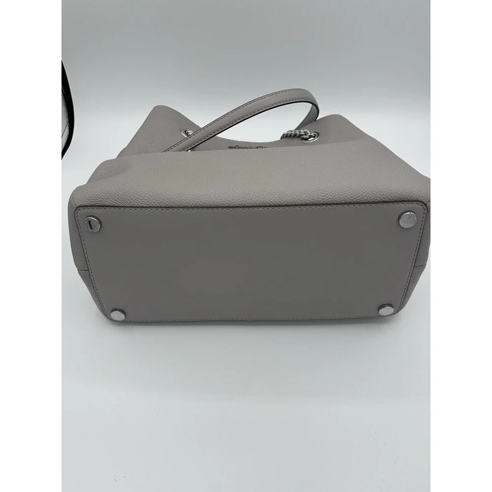 Michael Kors Teagan‎ Long Drop Satchel Pearl Grey Pebbled Leather NEW MSRP $448.